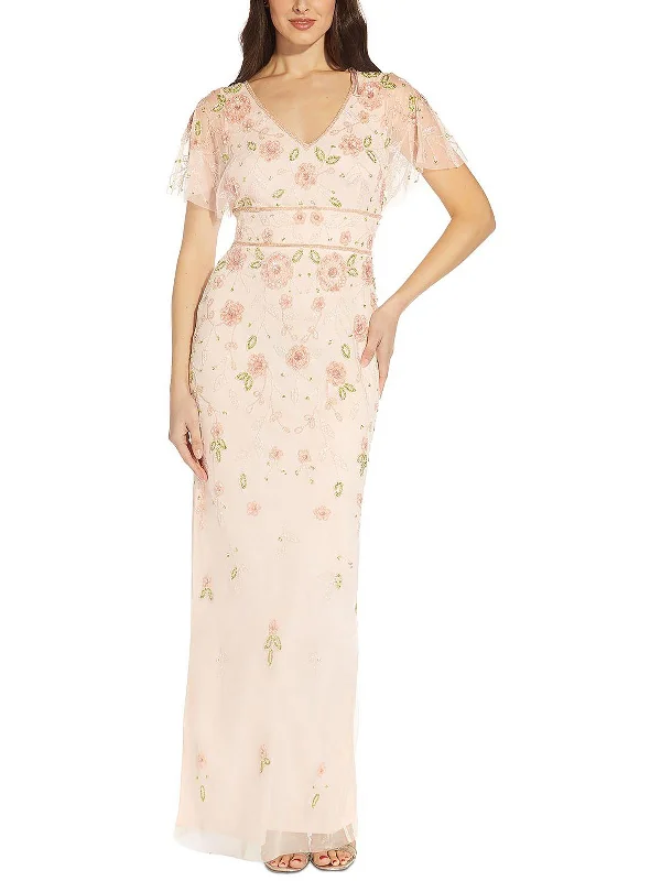 Womens Beaded Maxi Evening Dress Tunics Silk luxurious