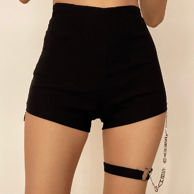 High waist zip up metal chain short pant Casual Lounge Pants