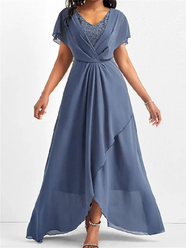 Women's Party Dress Wedding Guest Dress Swing Dress Long Dress Maxi Dress Blue Short Sleeve Pure Color Lace Summer Spring V Neck Fashion Birthday Evening Party Wedding Guest S M L XL 2XL 3XL Mermaid Tail Wedding Women's Party Dress Wedding Guest Dress Swing Dress Long Dress Maxi Dress Blue Short Sleeve Pure Color Lace Summer Spring V Neck Fashion Birthday Evening Party Wedding Guest S M L XL 2XL 3XL Mermaid Tail Wedding