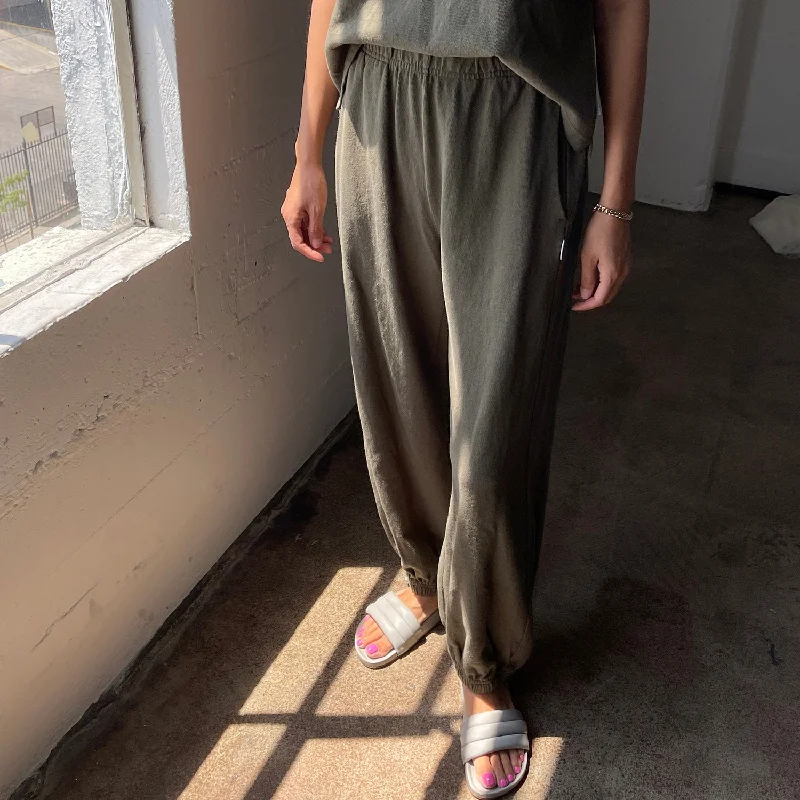Womens Cotton Balloon Pants - Olive Green Soft Wool Pants