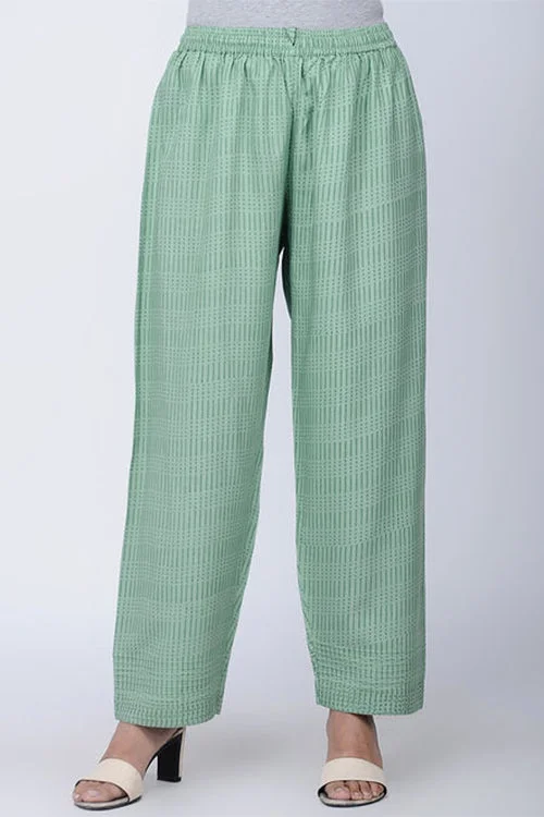 Dharan 'Printed Straight Pants' Green Block Printed Pants Stretch Fit Pants
