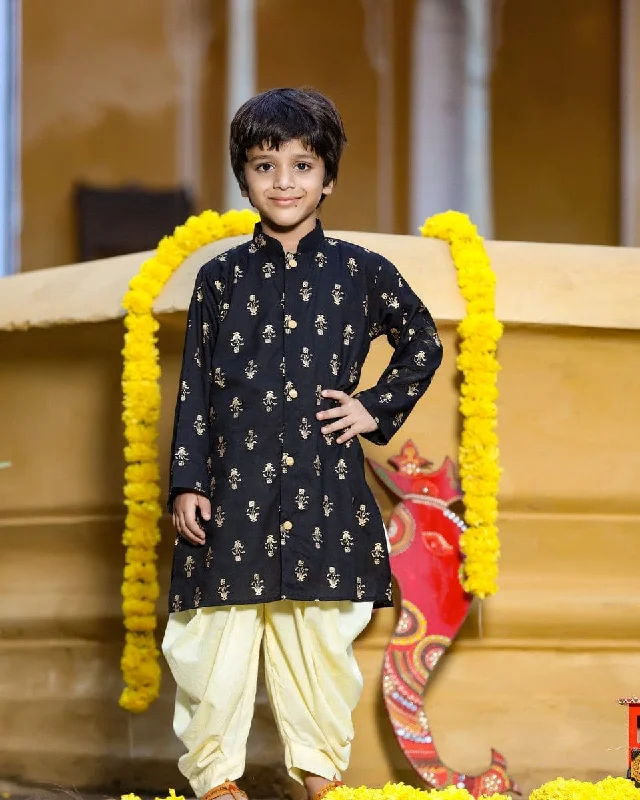 Pre-Order: Black print Kurta with Beige Balloon Pant Comfortable Jogging Pants