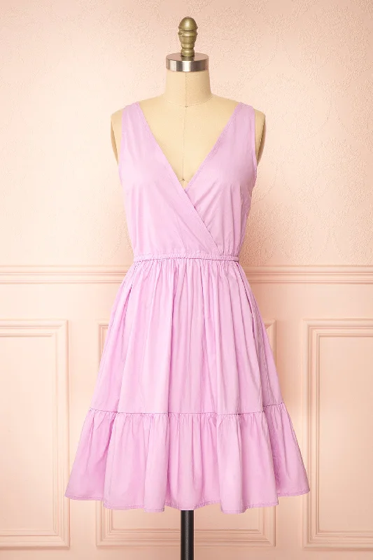 Lenora Lilac | Short A-line Dress w/ Elastic Waist Tunics Sophisticated sleek