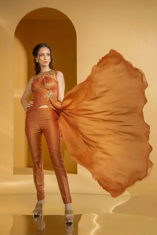Golden Brown stylish top with pants Formal Slim Pants