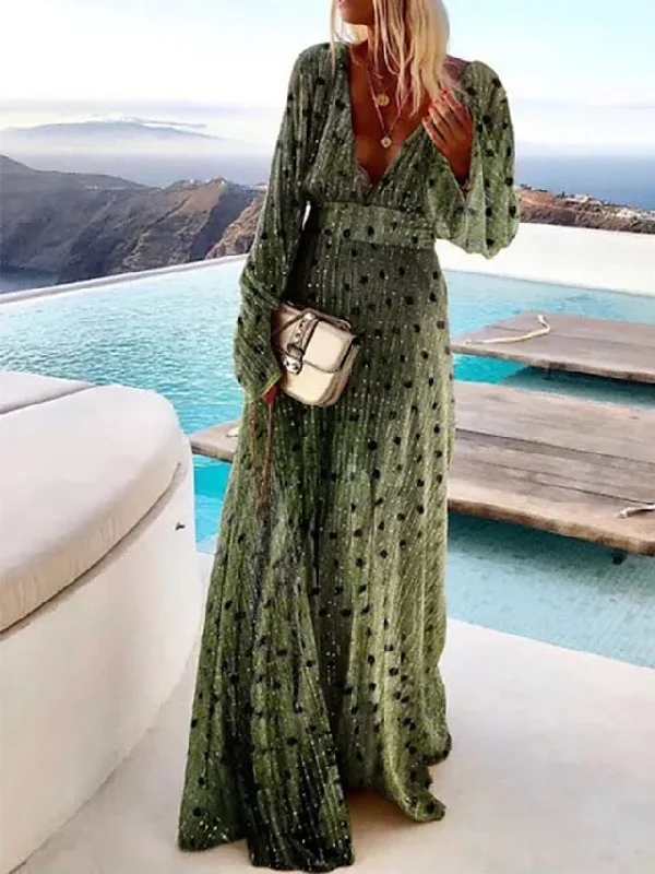 Women's Long Dress Maxi Dress Party Dress Sheath Dress Swing Dress Polka Dot Mature Elegant Dress Wedding Party Holiday Zipper Velvet Long Sleeve V Neck Dress Loose Fit Green Summer Spring S M L XL Halter Neckline Beach Women's Long Dress Maxi Dress Party Dress Sheath Dress Swing Dress Polka Dot Mature Elegant Dress Wedding Party Holiday Zipper Velvet Long Sleeve V Neck Dress Loose Fit Green Summer Spring S M L XL Halter Neckline Beach