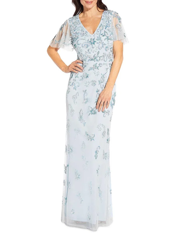 Womens Sheer Sequined V-Neck Evening Dress Tunics Running lightweight