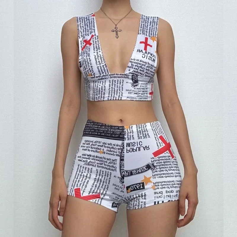 Letter print low cut backless pant set Slim-Fit Leggings