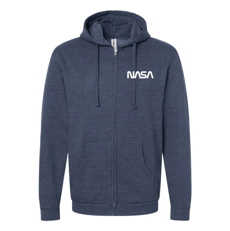 NASA Worm Zip Hoodie Hoodie with Raw Hem Edgy Unfinished