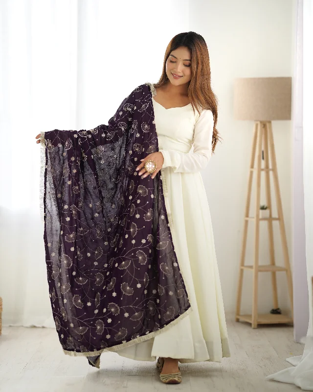 Lorenvalley White Vichitra Silk Fabric Fully Flared Anarkali Pant With Dupatta Set Comfortable Denim Pants Lorenvalley White Vichitra Silk Fabric Fully Flared Anarkali Pant With Dupatta Set Comfortable Denim Pants