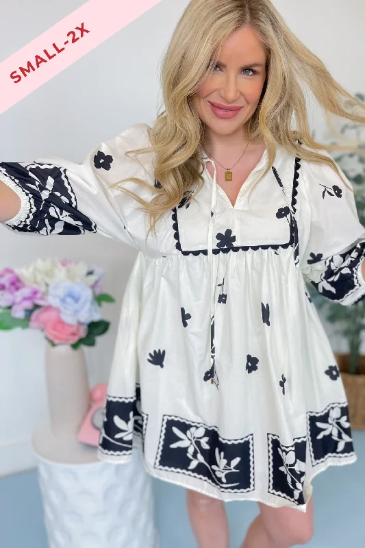 Lyla Floral Stenciled Scalloped Dress Tunics Fleece cozy