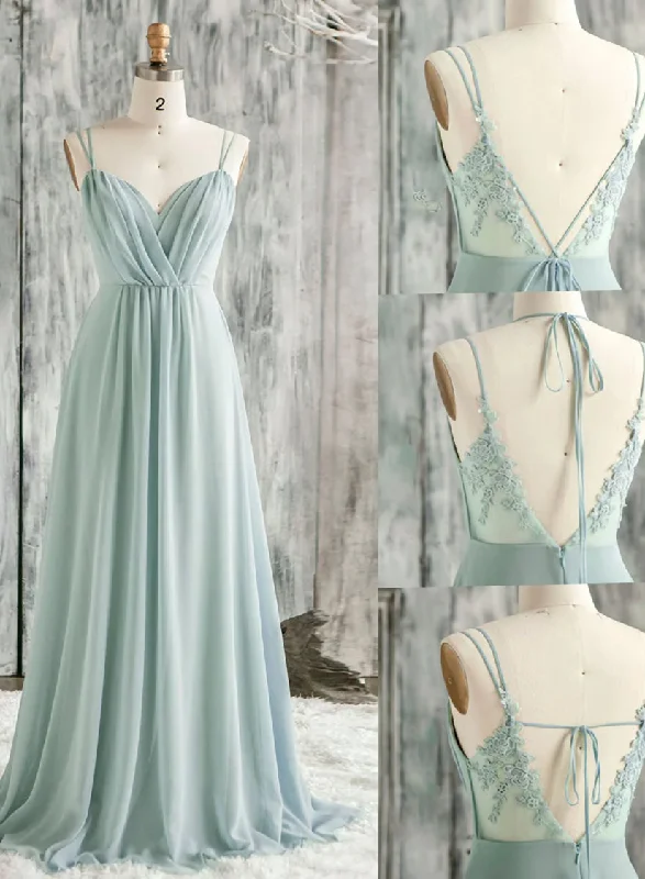 Light Green Chiffon with Lace Bridesmaid Dress, A-line Long Evening Party Dresses Boat Neckline Classic Light Green Chiffon with Lace Bridesmaid Dress, A-line Long Evening Party Dresses Boat Neckline Classic