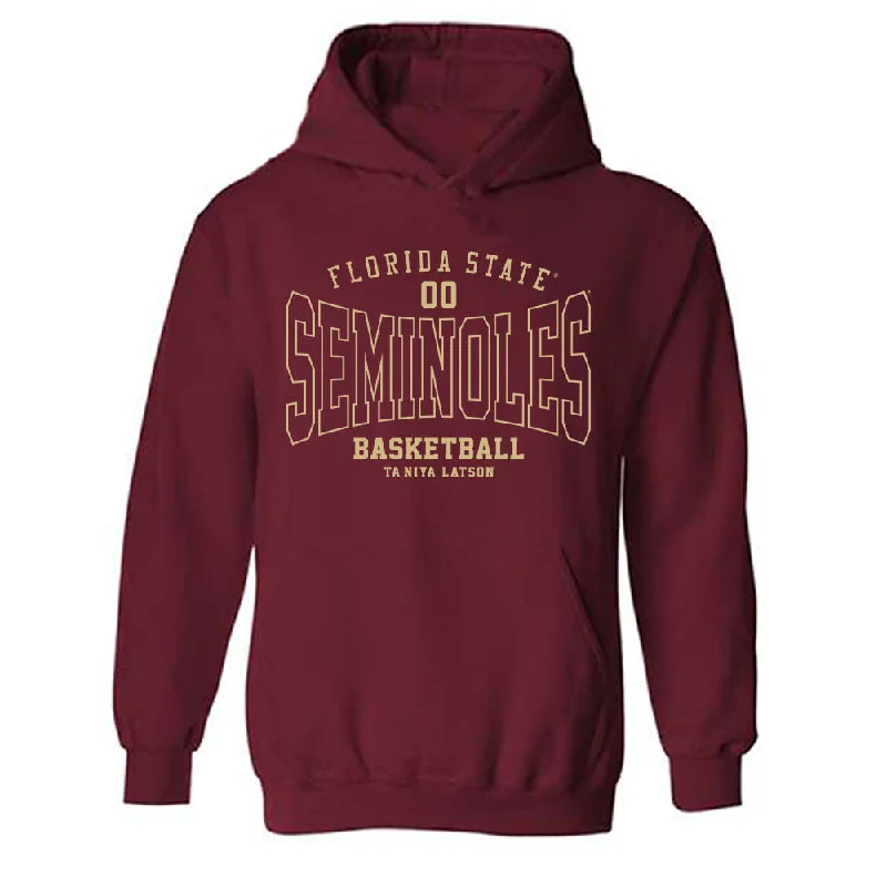 FSU - NCAA Women's Basketball : Ta'Niya Latson - Classic Fashion Shersey Hooded Sweatshirt Hoodie with Distressed Vintage Worn FSU - NCAA Women's Basketball : Ta'Niya Latson - Classic Fashion Shersey Hooded Sweatshirt Hoodie with Distressed Vintage Worn