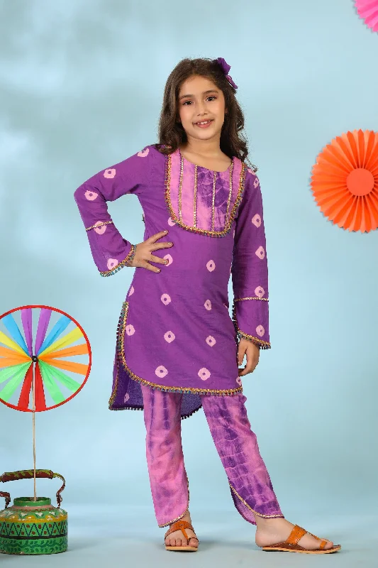 Purple Kurta with Pants Stylish Paperbag Waist Pants