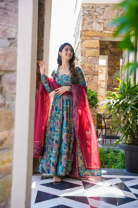 Preksha Creation Indian Anarkali Suit Muslin With Digital Print With Dupatta And Pant - Multicolor Comfy Athletic Pants Preksha Creation Indian Anarkali Suit Muslin With Digital Print With Dupatta And Pant - Multicolor Comfy Athletic Pants
