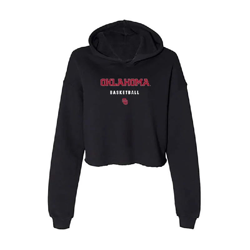 Oklahoma - NCAA Women's Basketball : Raegan Beers - Women's Crop Fleece Hoodie Hoodie with Hem Embroidery Detailed Premium Oklahoma - NCAA Women's Basketball : Raegan Beers - Women's Crop Fleece Hoodie Hoodie with Hem Embroidery Detailed Premium