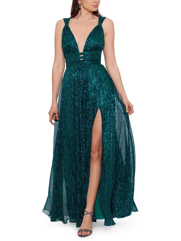 Womens Metallic Plunging Evening Dress Tunics Short Trendy