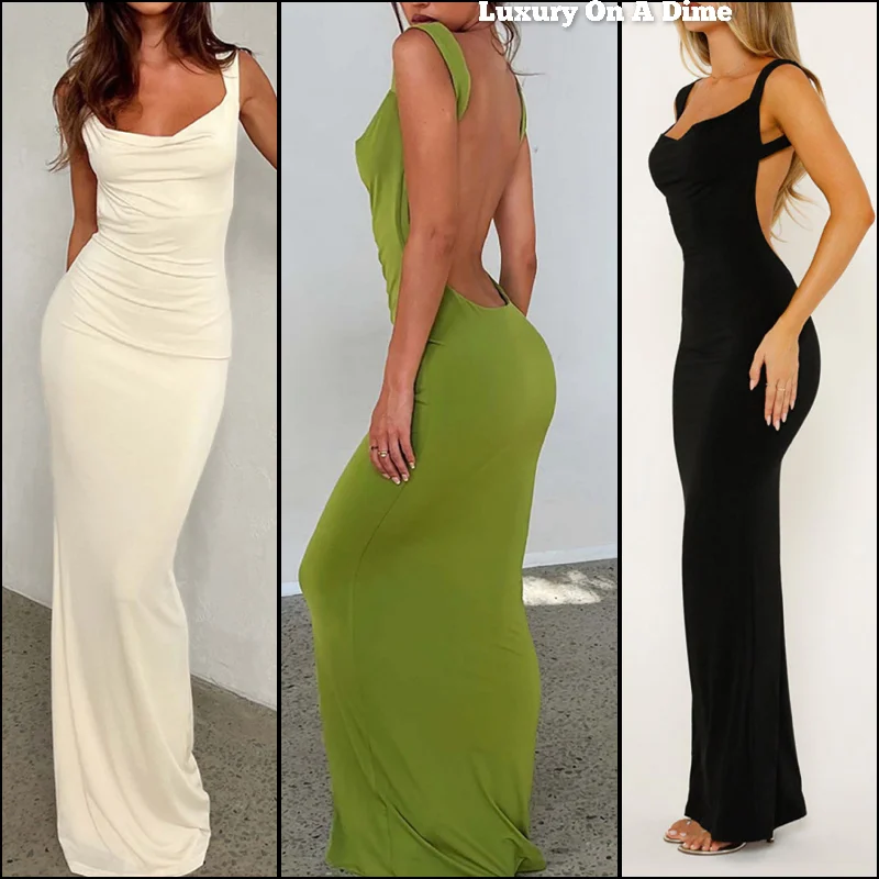Elegant Backless Drape Cowl Neck Stretch Maxi Sophisticated Formal Long Party Dress Bodycon Fitted Nightout Elegant Backless Drape Cowl Neck Stretch Maxi Sophisticated Formal Long Party Dress Bodycon Fitted Nightout