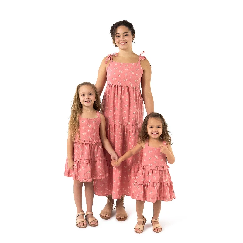 Mommy & Me Pink Raspberries Gauze Dresses Bundle Boat Neckline Classic