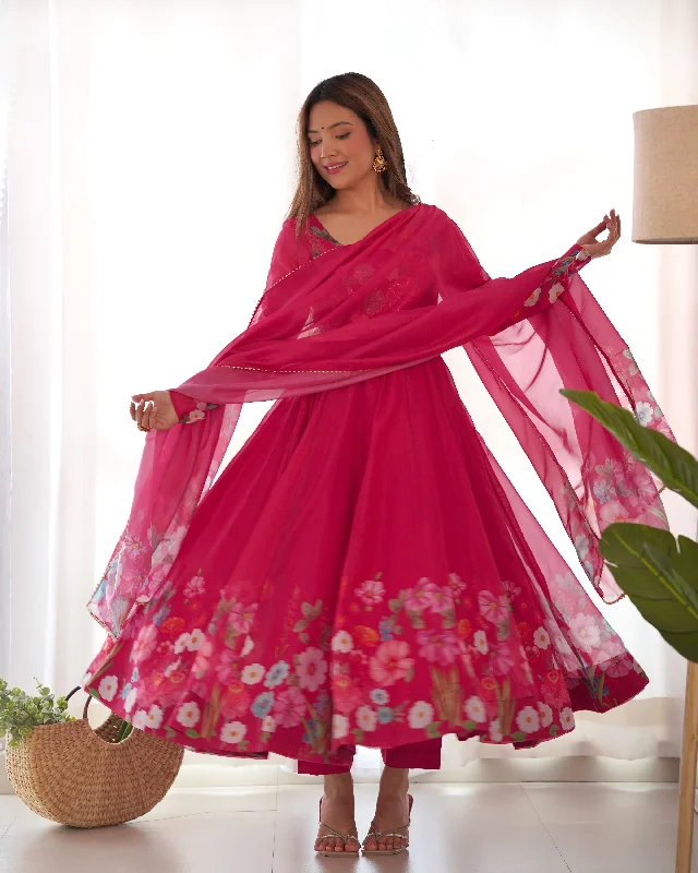 Lorenvalley Parrot Soft Organza Silk With Floral Print Fully Flared Anarkali Pant With Dupatta Set - Magenta Cozy Full-Length Pants Lorenvalley Parrot Soft Organza Silk With Floral Print Fully Flared Anarkali Pant With Dupatta Set - Magenta Cozy Full-Length Pants
