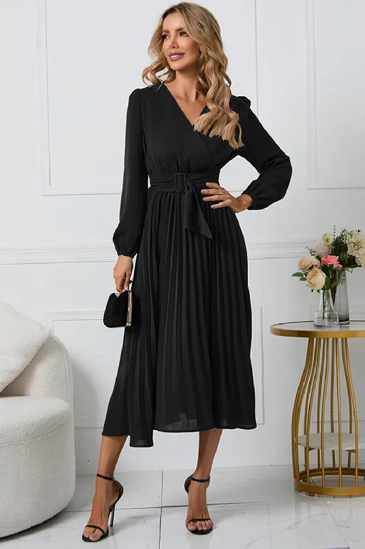 Black A-Line Wrap Long Sleeves Long Party Dress Tunics Party sparkling