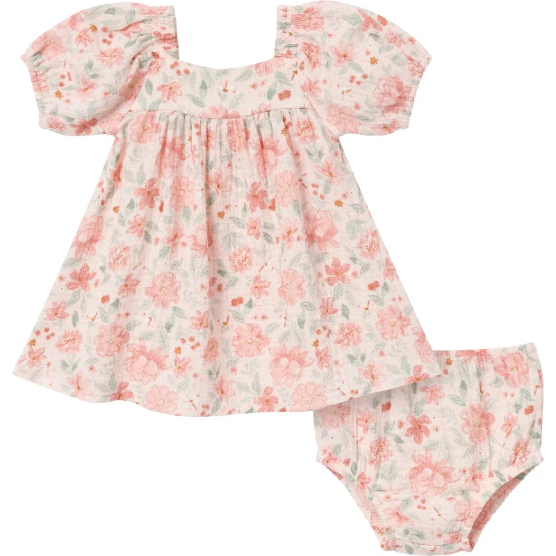 2-Piece Baby Girls Light Rose Watercolor Floral Puffed Sleeve Dress and Diaper Cover Off-the-shoulder Chic Trendy 2-Piece Baby Girls Light Rose Watercolor Floral Puffed Sleeve Dress and Diaper Cover Off-the-shoulder Chic Trendy