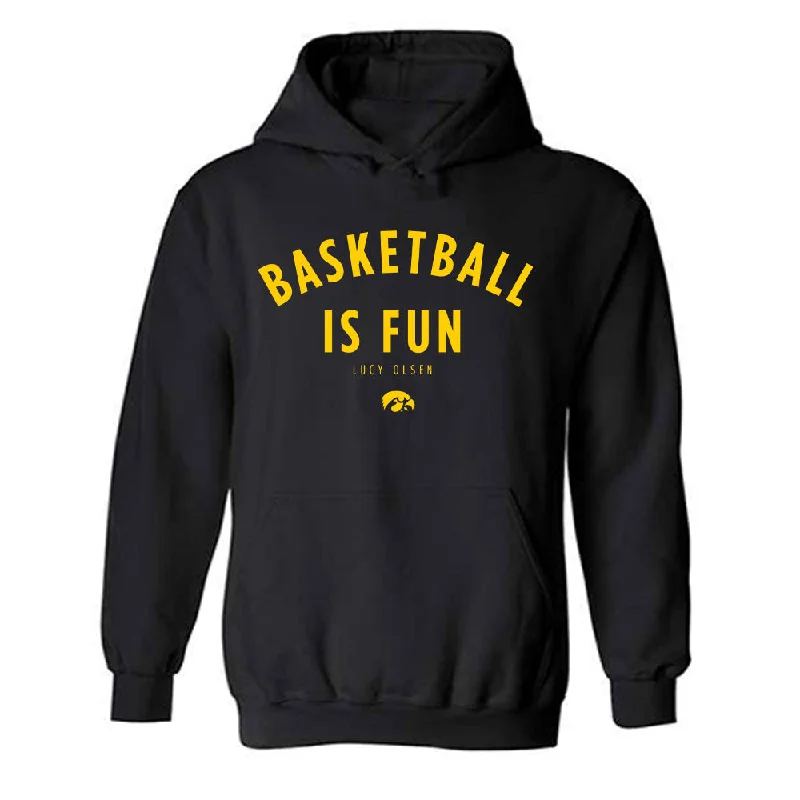 Iowa - NCAA Women's Basketball : Lucy Olsen - Hooded Sweatshirt Hoodie with Front Slit Layering Stylish Iowa - NCAA Women's Basketball : Lucy Olsen - Hooded Sweatshirt Hoodie with Front Slit Layering Stylish