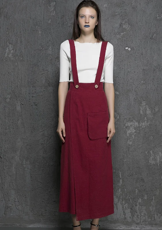 Wine Red Long Suspender Pant Supender Dress Pant(1327) Casual Plaid Pants