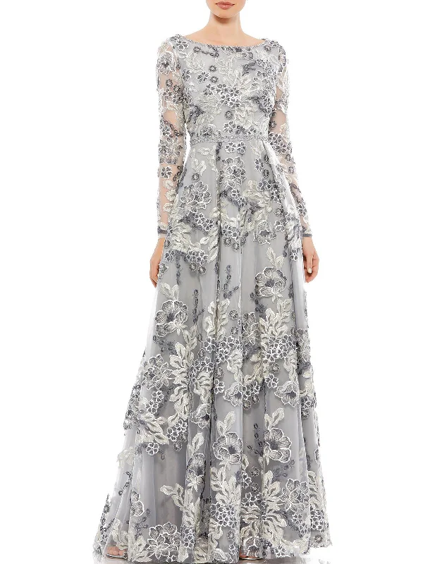 Womens Sequined Long Evening Dress Floral Print girly