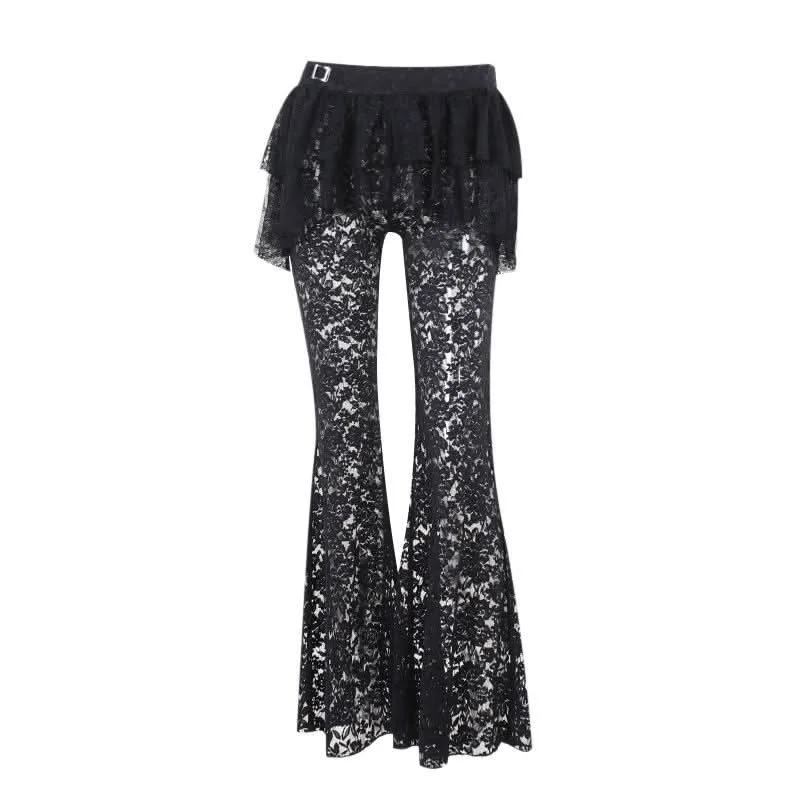 Ruffle lace buckle irregular medium rise pant Cozy Jogger Leggings