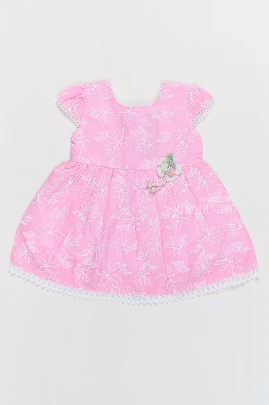 Cotton Simple Dress for Girls with Floral Embroidery and Lace Hem Tunics Spring floral