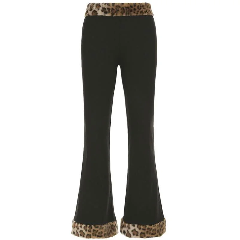 Leopard print fluffy low rise pant Relaxed Linen Pants