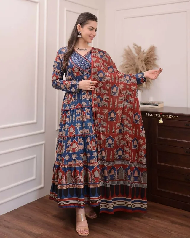 Preksha Creation Indian Beautiful Heavy Fully Flared Anarkali Stitched Suit With Dupatta and Pant - Blue Sleek Black Pants Preksha Creation Indian Beautiful Heavy Fully Flared Anarkali Stitched Suit With Dupatta and Pant - Blue Sleek Black Pants