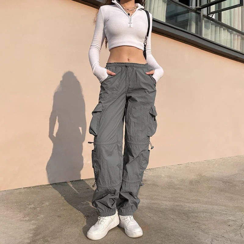 Drawstring solid cargo pocket low rise baggy pant Comfortable Fleece Pants