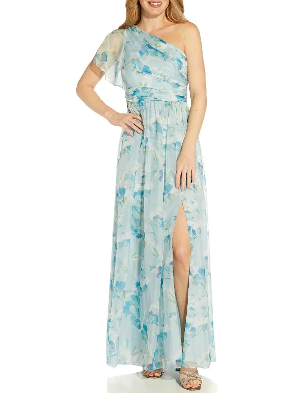 Womens Chiffon Floral Print Evening Dress Tunics Corduroy durable