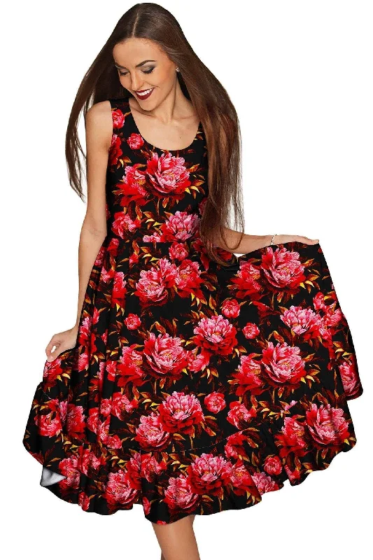 True Passion Vizcaya Black & Red Floral Party Dress - Women Tunics Print Colorful