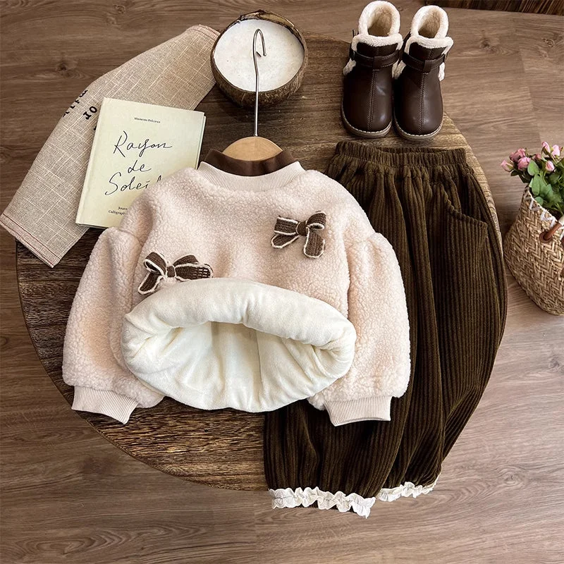 Girls Sweatshirt Baby Girl Fleece Top Pants Two Piece Set Classic Straight Pants