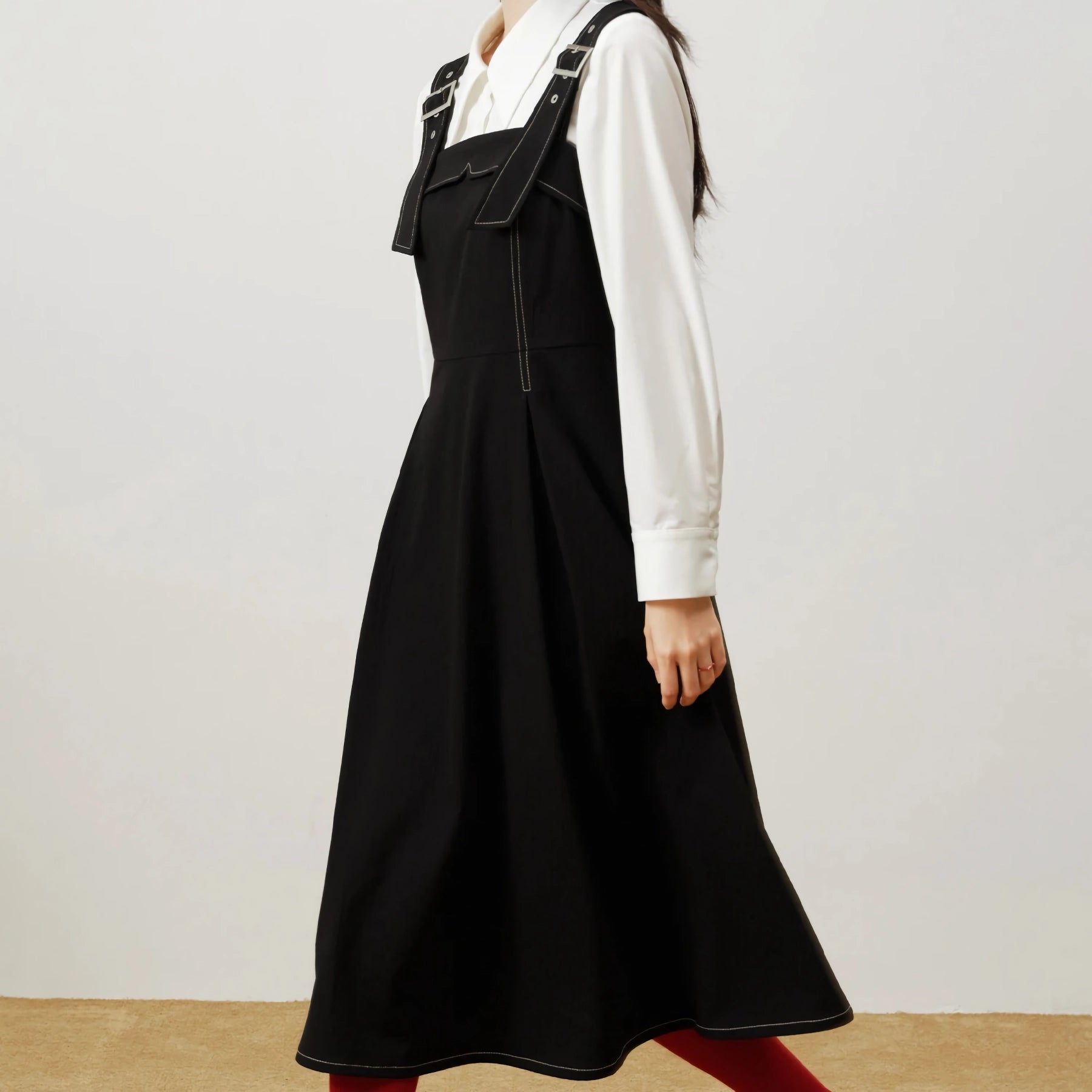 Elegant Waist-Length Black Split Dress for Women – Perfect for Office and Autumn A-Line Day Work Elegant Waist-Length Black Split Dress for Women – Perfect for Office and Autumn A-Line Day Work