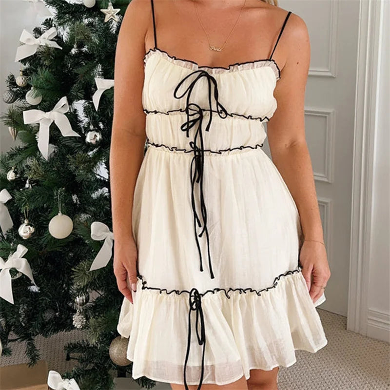 Ruffle Tiered Mini Dress y2k Clothes Women Spaghetti Strap Sleeveless A Line Pleated Dress Going Out Party Dresses Tunics Bestseller popular