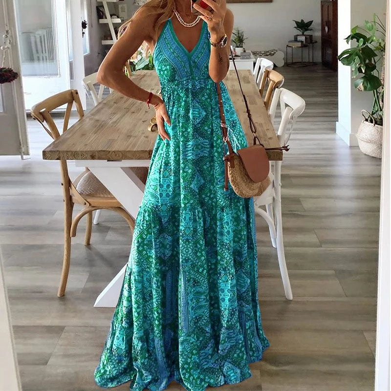 Sexy Women V Neck Party Dresses Vintage Printed Boho Long Dresses Elegant Flying Sleeve Fashion Sexy Slim Maxi Dress Mujer Tunics Business professional Sexy Women V Neck Party Dresses Vintage Printed Boho Long Dresses Elegant Flying Sleeve Fashion Sexy Slim Maxi Dress Mujer Tunics Business professional