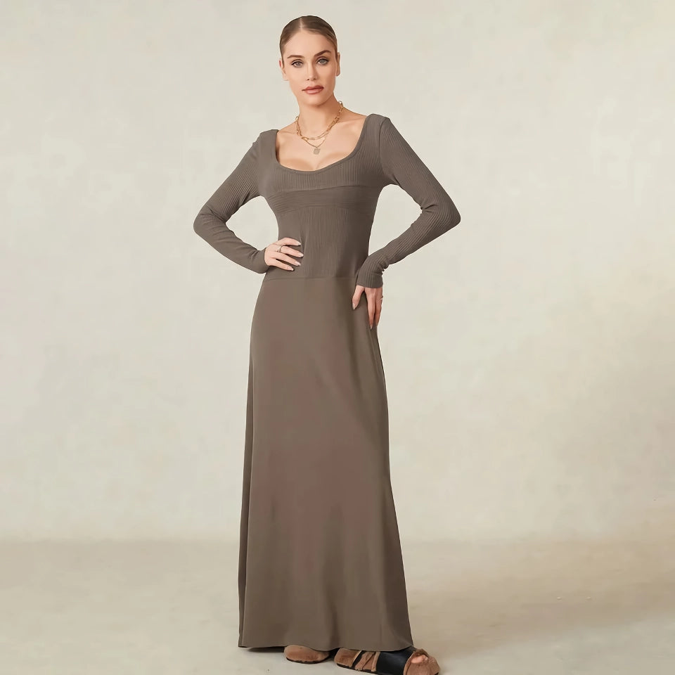 Elegant Autumn Women Knit Long Dress with Square Neck Tunics Top rated
