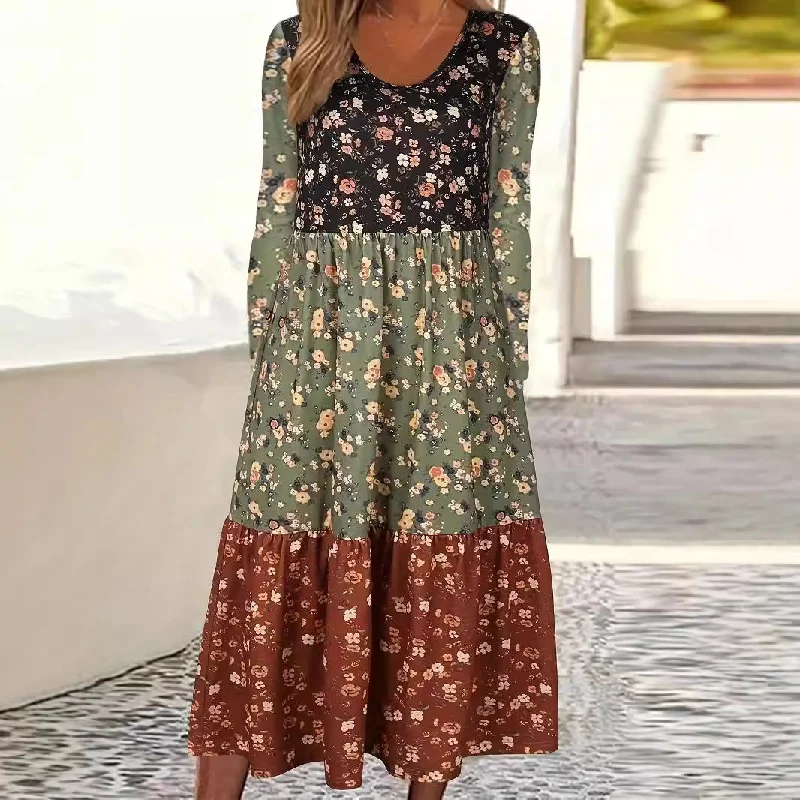 Women's Clothing Dress Color Contrast Patchwork Plus Size Tunics Gym athletic