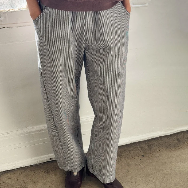 Women's Cotton Arc Pants - Navy Stripe Classic Bootcut Trousers