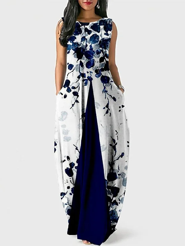 Women's Party Dress Shift Dress Long Dress Maxi Dress Blue Wine Dark Blue Sleeveless Floral Pocket Spring Summer Crew Neck Party S M L XL XXL 3XL Pleated Skirt Elegant Women's Party Dress Shift Dress Long Dress Maxi Dress Blue Wine Dark Blue Sleeveless Floral Pocket Spring Summer Crew Neck Party S M L XL XXL 3XL Pleated Skirt Elegant