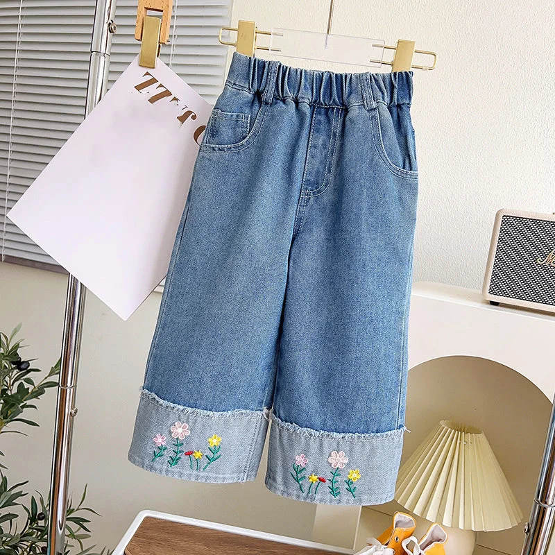 Sweet Baby Girl's Denim Wide-leg Pants Lightweight Jogger Pants