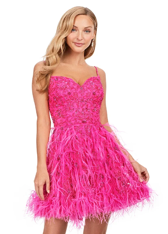 Ashley Lauren 4604 Short A Line Beaded Feather Formal Cocktail Dress Sequin Pageant Wear Tunics Seasonal trendy