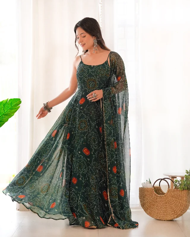 Lorenvalley Women Soft Chiffon Bandhej Fabric Print Fully Flair Anarkali With Pant Dupatta Set - Green Lightweight Linen Pants Lorenvalley Women Soft Chiffon Bandhej Fabric Print Fully Flair Anarkali With Pant Dupatta Set - Green Lightweight Linen Pants