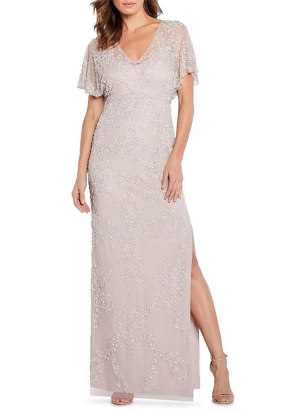 Womens Beaded V-neck Evening Dress Tunics Fleece cozy