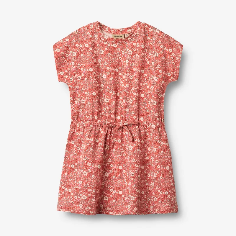 Jersey Dress Maribel - coral flowers Crew Neckline Sporty