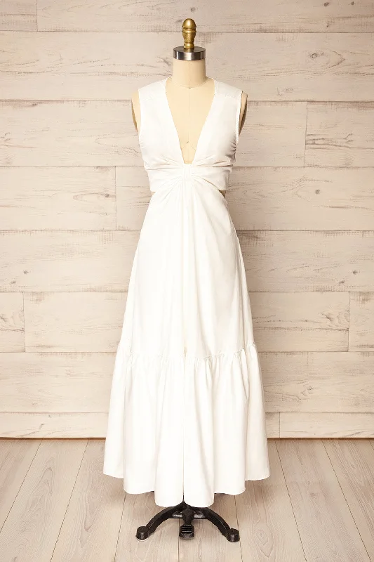 Camden Ivory | Long Dress w/ Open Back Boat Neckline Classic
