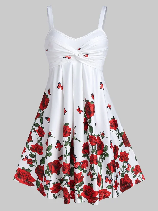 Rose Flower Print High Waist A Line Summer Sexy Dress Spaghetti Strap Women Mini Dress Night Club Party Dress Casual Home Dress Tunics Recommended stylist